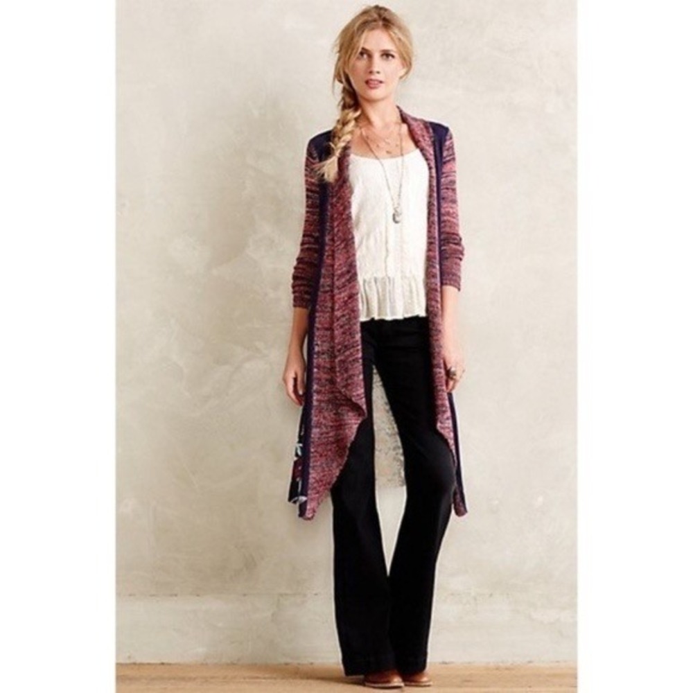 Anthropologie MOTH Old City Long Cardigan Sweater Marled Floral Knit Medium - Picture 8 of 14